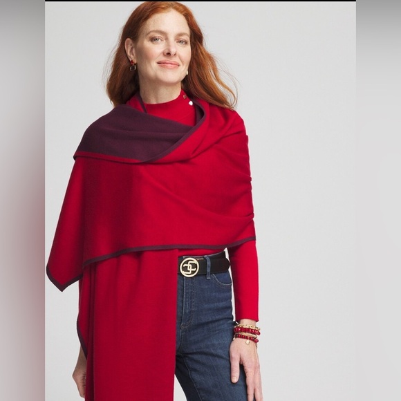 Chico’s Travel Wrap 28 x 76 Red & Burgundy NWT ( red allure) - Picture 2 of 2